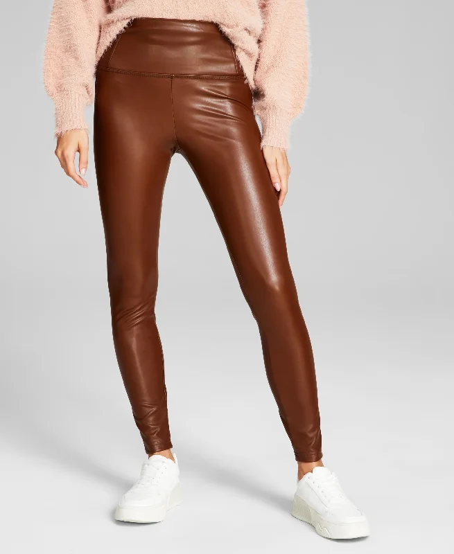 Women's Faux Leather High Rise Pull-On Leggings Trendy Full-Length Leggings