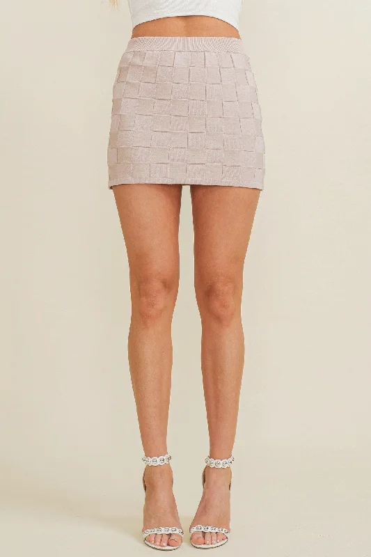 Your Move Checkerboad Knit Skirt in Taupe FINAL SALE