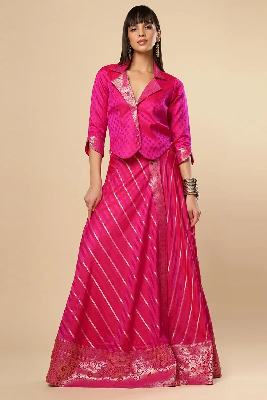 Zaira Pink Art Silk Leheriya Wrap Around Ethnic Saree Skirt