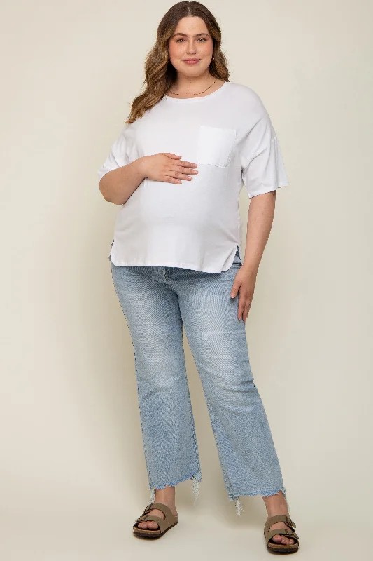 Light Blue Flare Distressed Hem Maternity Plus Jeans