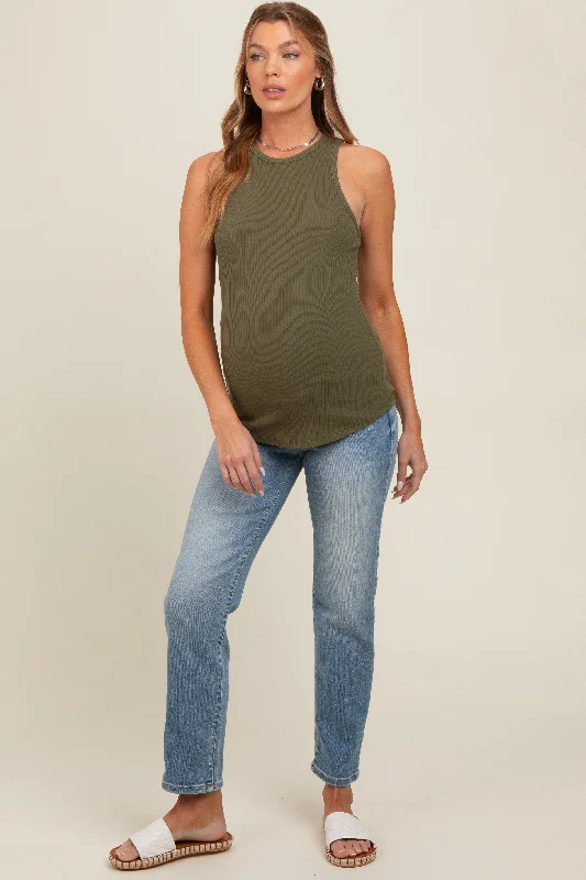 Light Blue Straight Leg Maternity Jeans