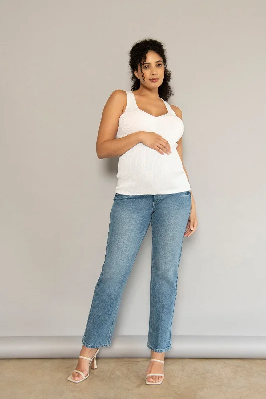 Maternity Straight Jeans - Mid Blue