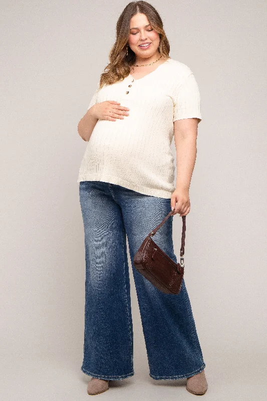 Navy Blue Maternity Plus Wide Leg Jeans