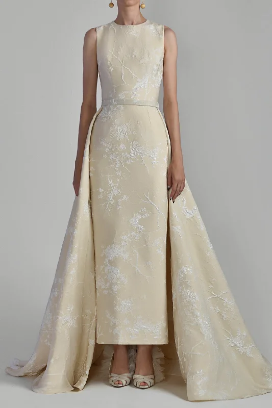 Brocade dress with overskirt
