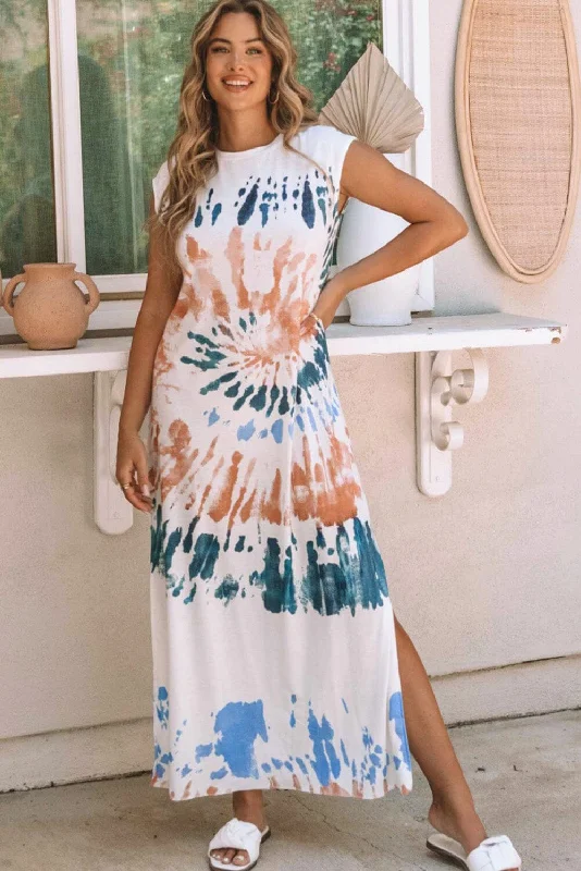 KaleaBoutique Cap Sleeve Tie Dye Long Slit Dress