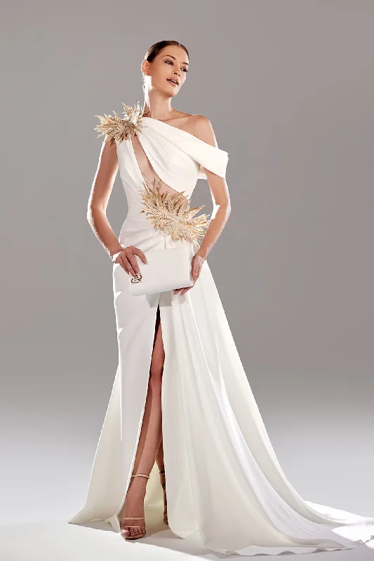 Crepe dress with gold embroidery