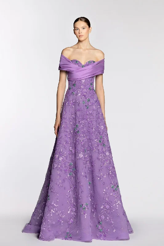 Draped bodice fully embroidered dress