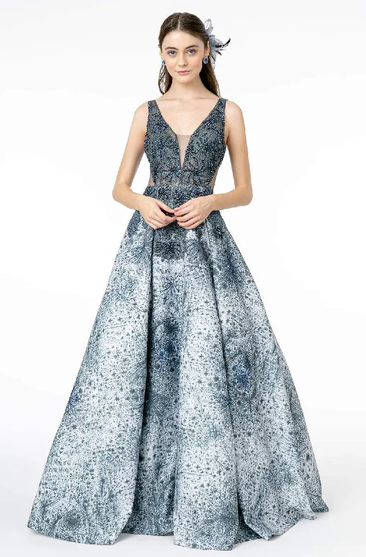 Elizabeth K - GL1837 Embellished Deep V-Neck A-Line Gown