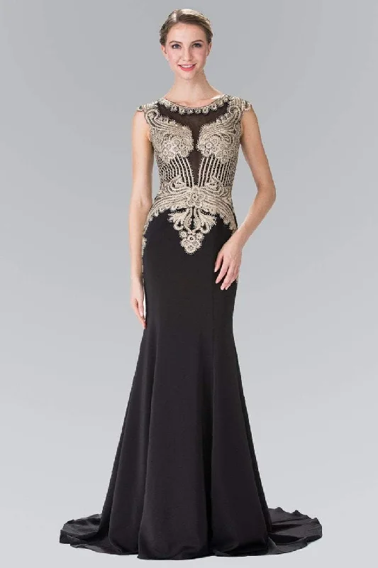 Elizabeth K - Gold Toned Embroidered Beaded Bodice Gown GL1461