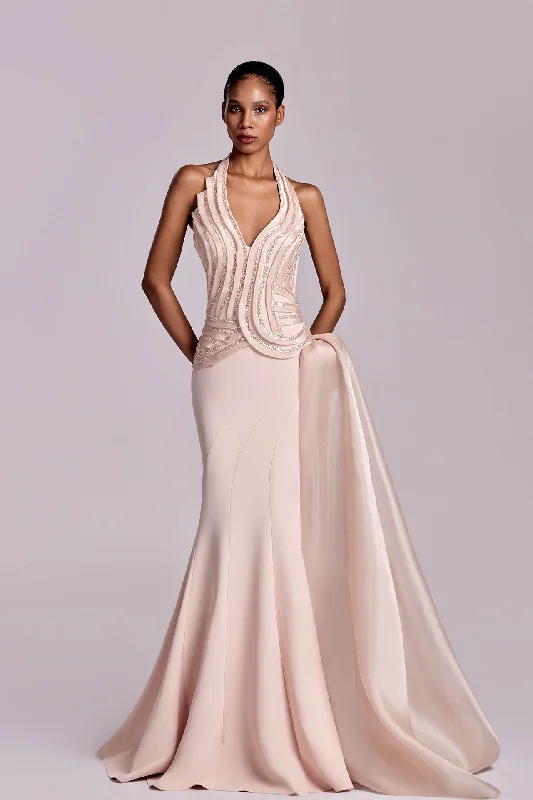 Embellished crepe mermaid gown
