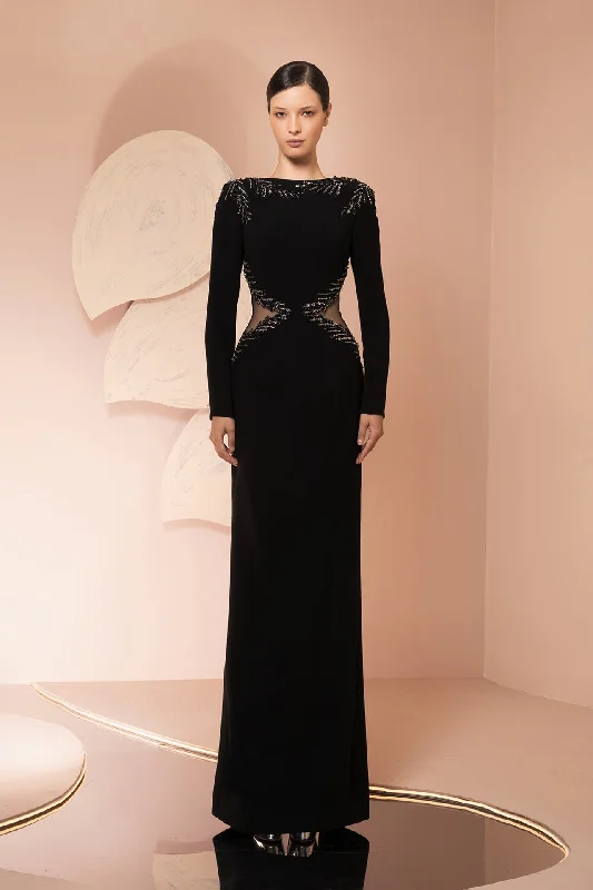 Emboidered crepe column dress