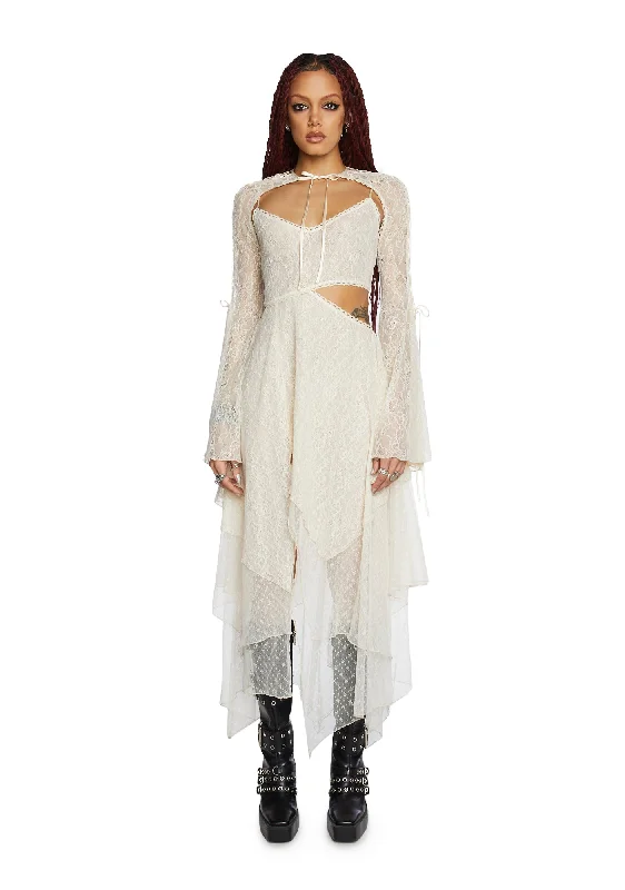 Fairydust Chronicles Lace Dress & Shrug Set - Off White