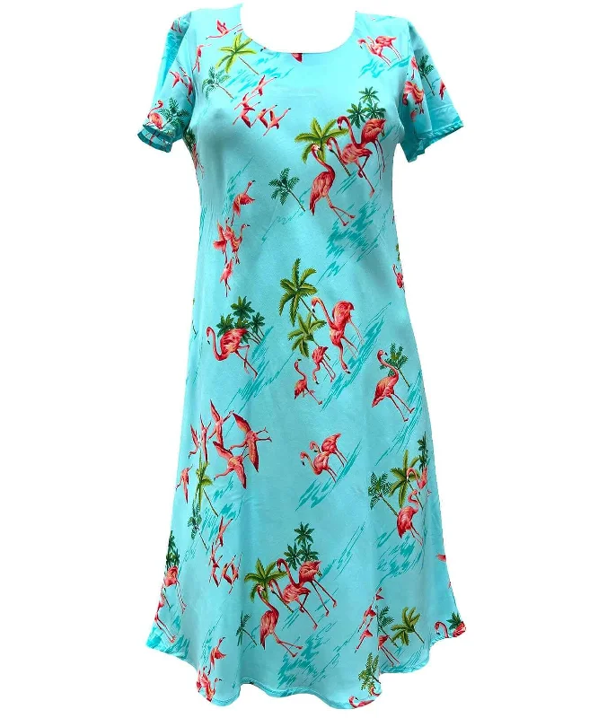 Flamingos Dress with Cap Sleeves