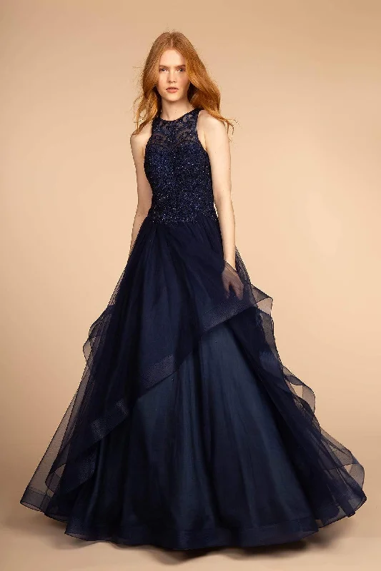 GLS by Gloria - GL2528 Embroidered Illusion Jewel Tiered Gown