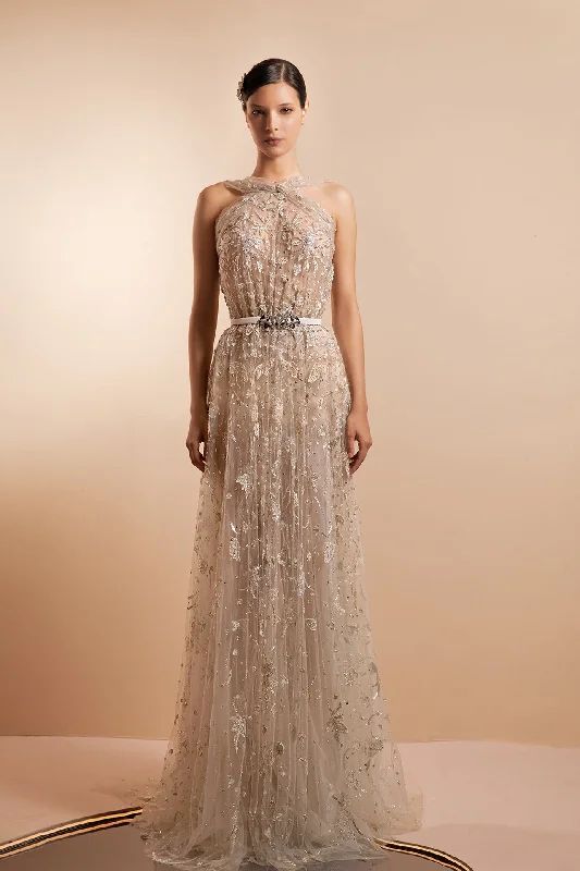 Halter neck beaded dress