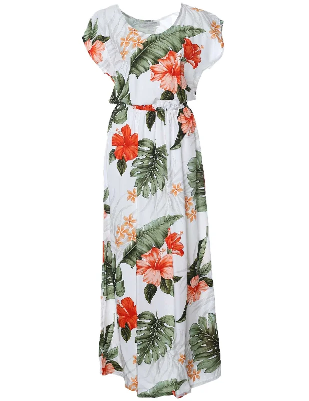 Hibiscus Cap Sleeves Full Length Dress