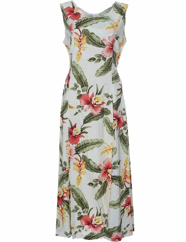 Iliwai Orchid Tie-Back Long Hawaiian Dress