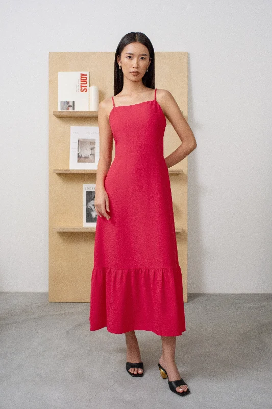 Izabel Tie-Back Dress in Carmine Red