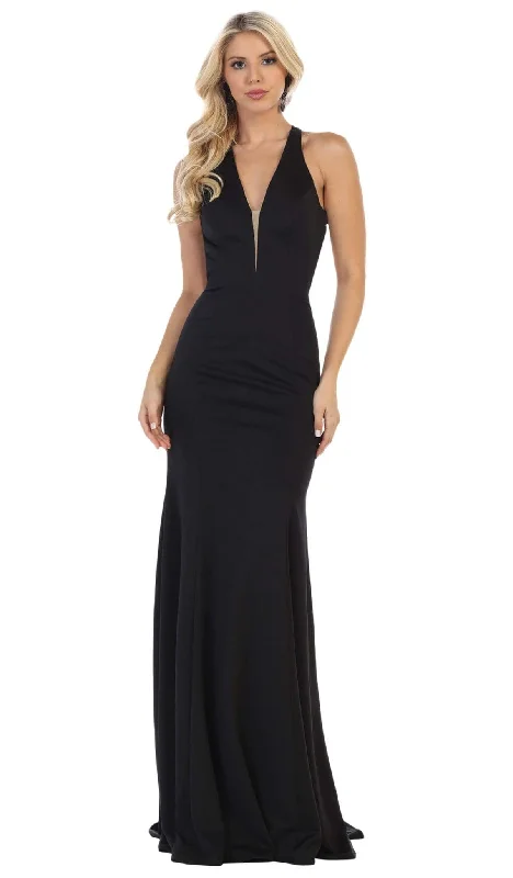 May Queen - MQ1636 Halter Crisscross Straps Open Back Mermaid Gown