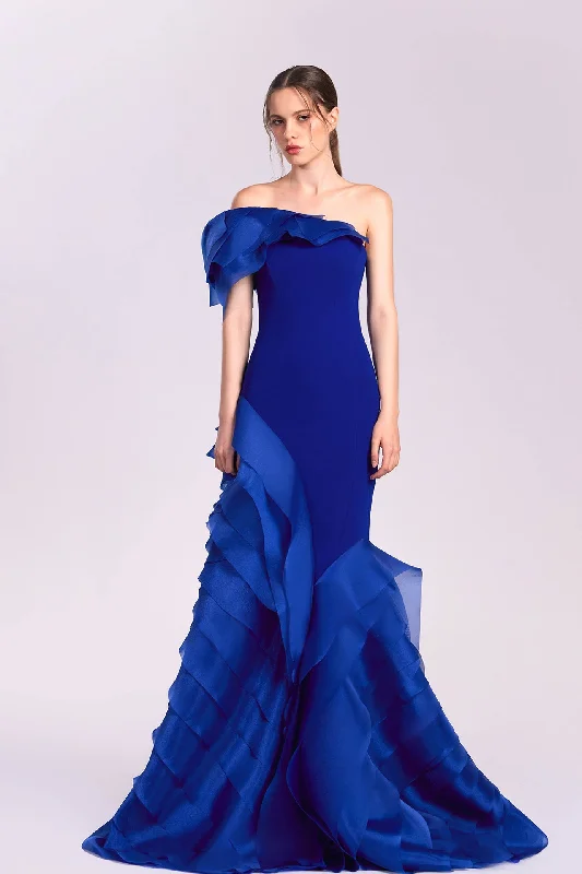 Meraid crepe dress with organza ruffles