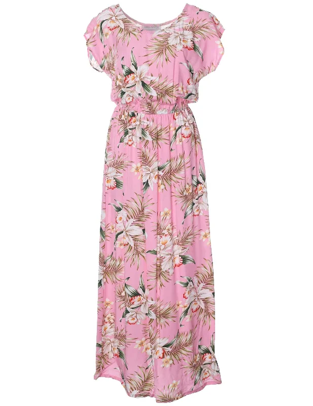 Orchids Full Length Dress Cap Sleeves
