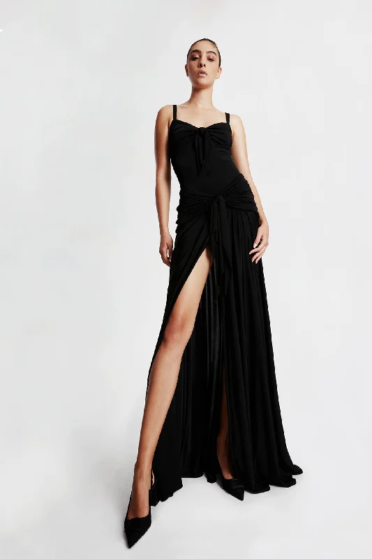 Side slit jersey dress with pleats
