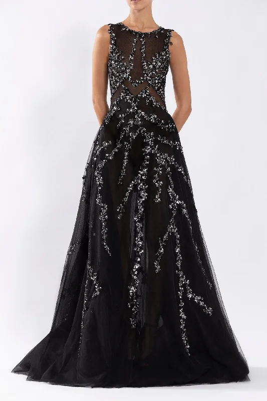 Silver embroidered tulle dress