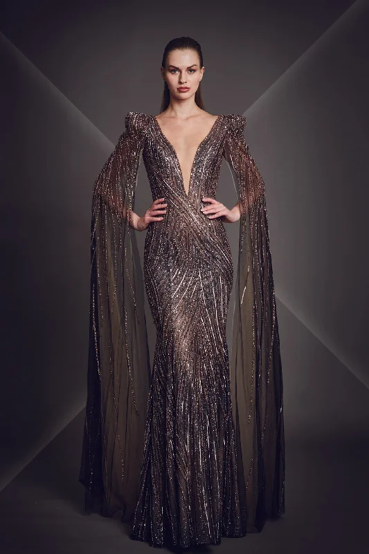 Deep V neckline fully beaded dress