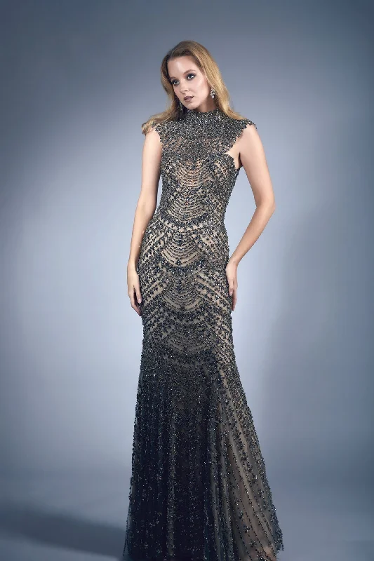 High neckline fully beaded dress
