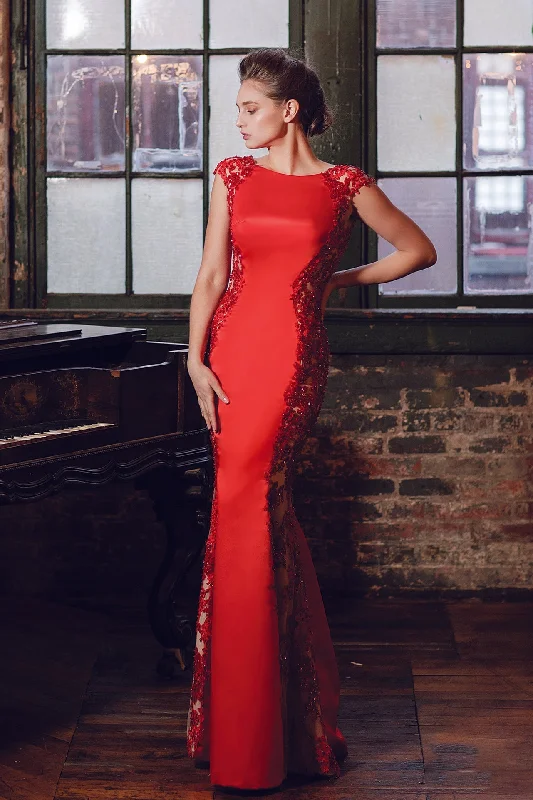Fitted satin dress with beading