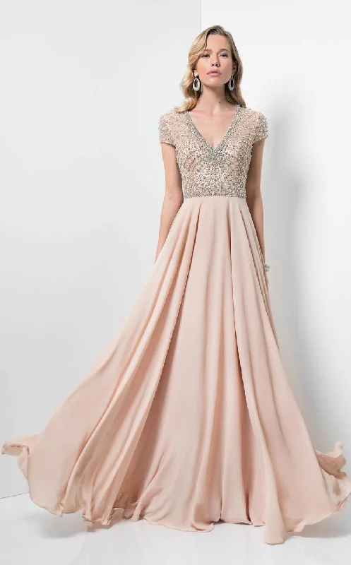 Terani Couture - Embellished V-Neck Chiffon A-line Gown 1712M3429