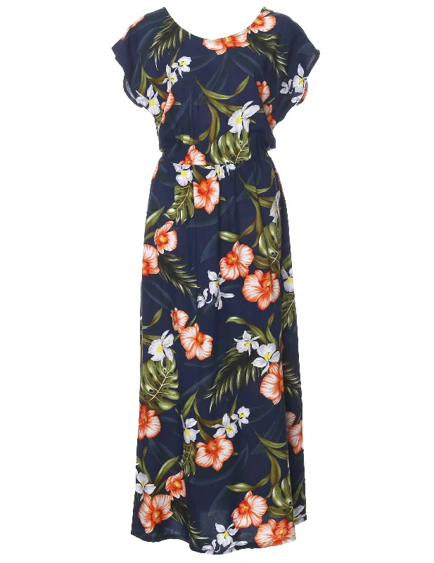 Waikapu Orchids Full Length Dress Cap Sleeves