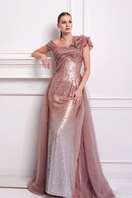 Asymmetrical neckline glitter dress