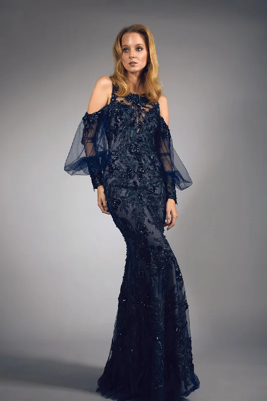 Fully beaded off sleeves gown