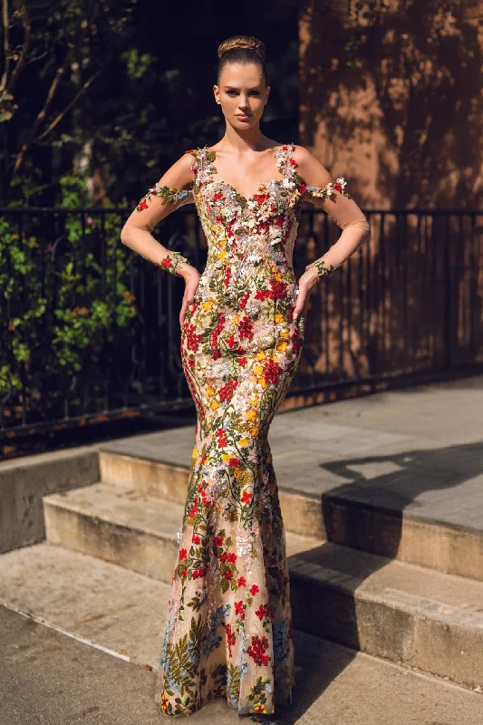 Off sleeves fully embroidered dress
