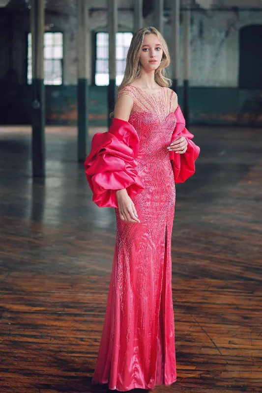 Side slit beaded dress with bolero