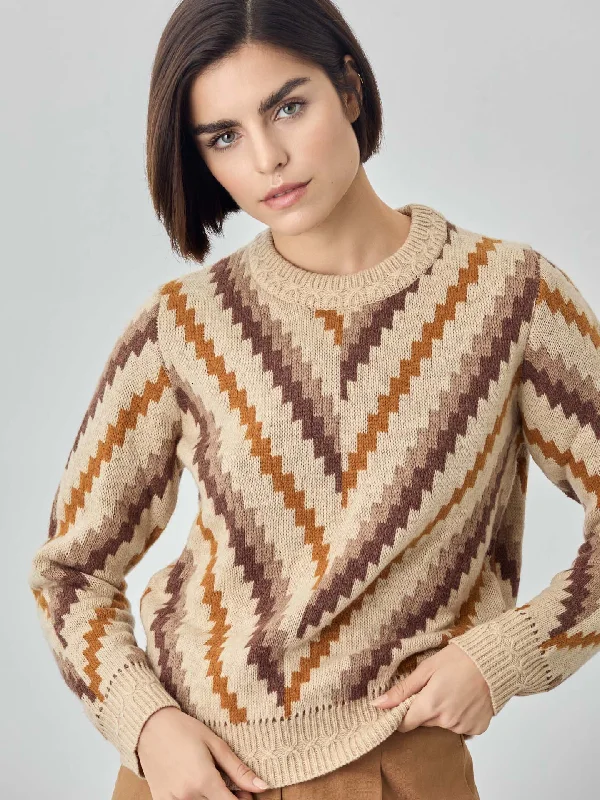 Crew Neck Jacquard Sweater in Merino Wool Blend