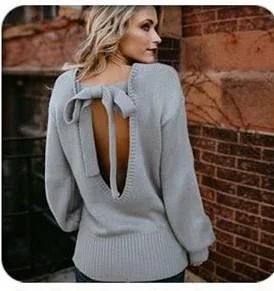 Grey Women's Open Back Sweater