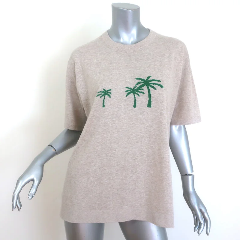 KULE Keanu Palm Tree Sweater Tee Taupe Knit Size Medium Short Sleeve Top