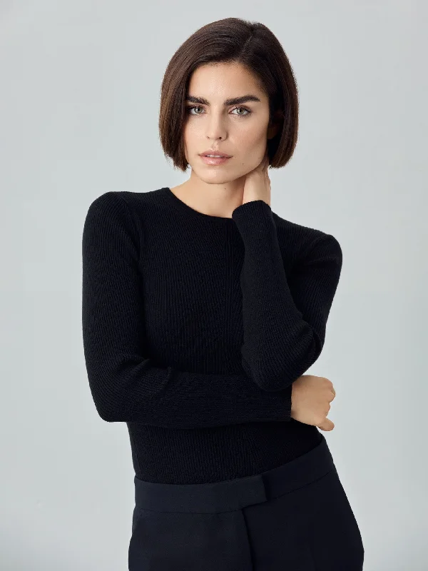 Long Sleeve Rib Knit Sweater In Viscose Blend