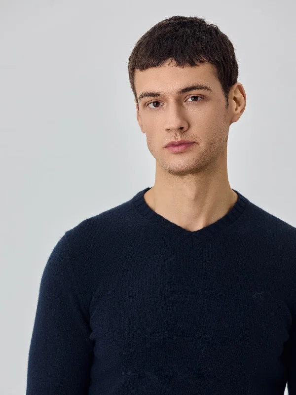 Machine Washable V-Neck Sweater With Long Sleeves In Lambswool