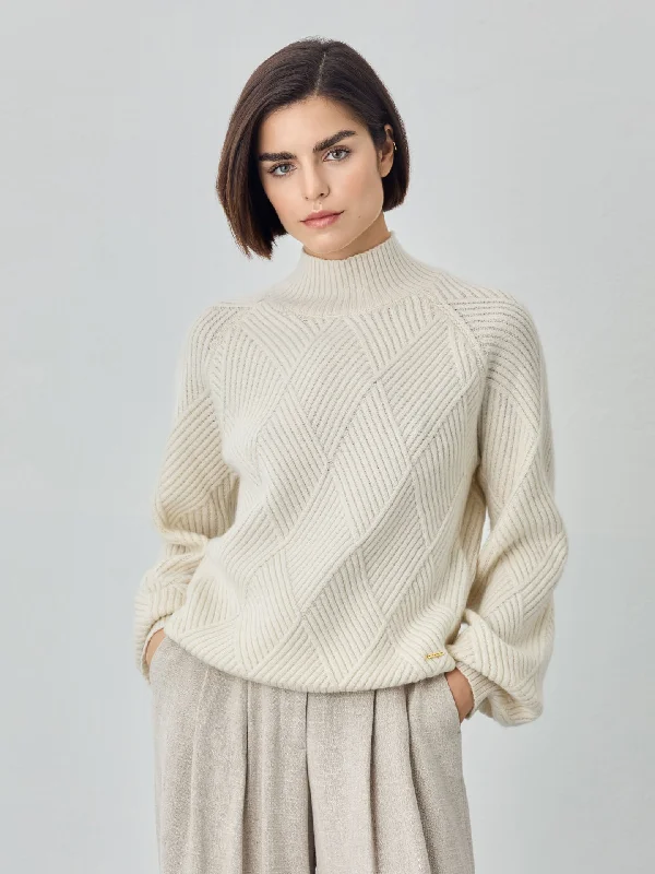 Mock Neck Jacquard Sweater in Lambswool Blend