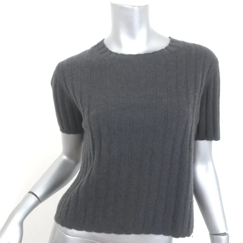 SABLYN Ethan Cashmere Short Sleeve Sweater Top Charcoal Ribbed Knit Size Medium