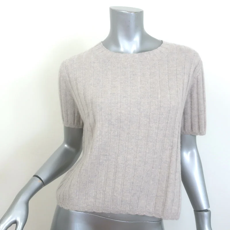 SABLYN Ethan Cashmere Short Sleeve Sweater Top Oatmeal Ribbed Knit Size Medium