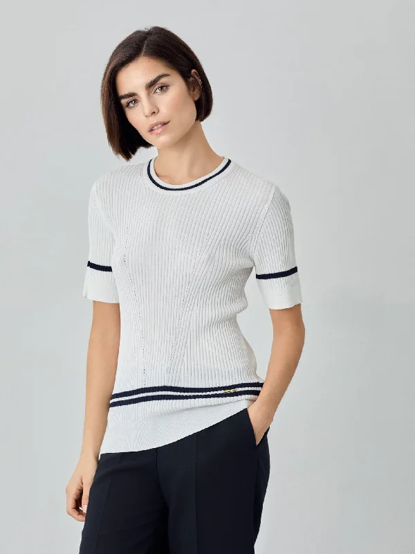 Short Sleeve Rib Knit Sweater In Viscose Blend