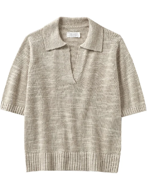 Toast Collared Linen Cotton Slub Sweater Parchment