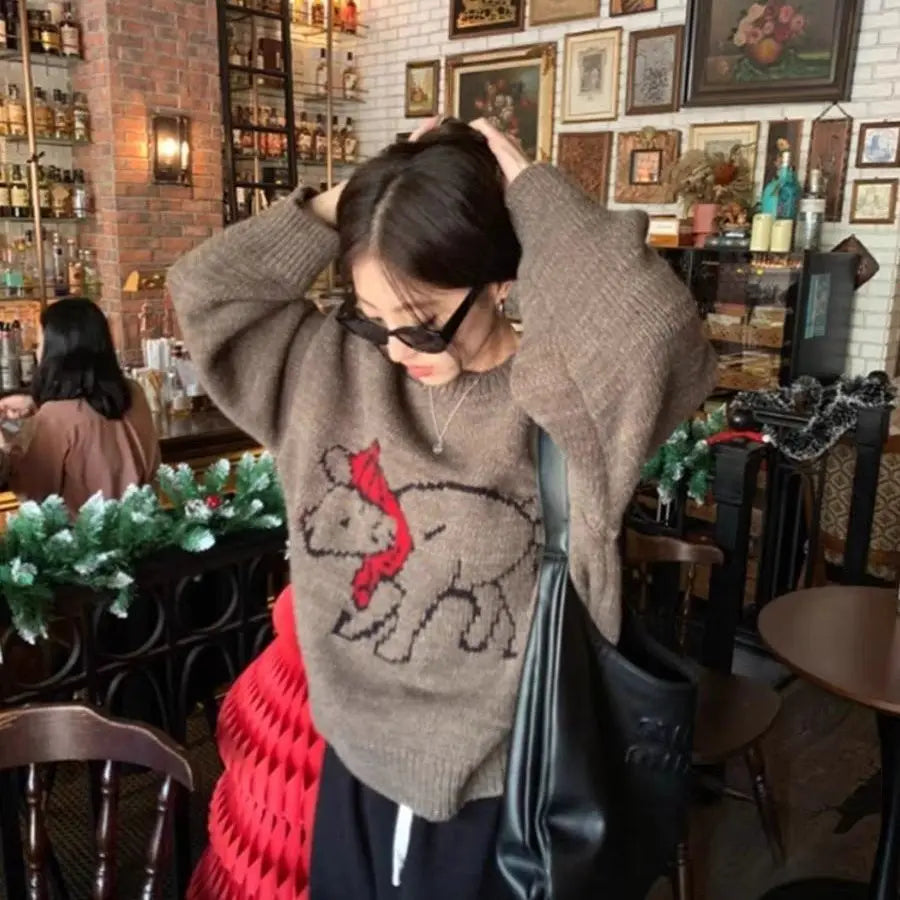 Womng Cute Sheep Jacquard Sweater Loose Winter Style