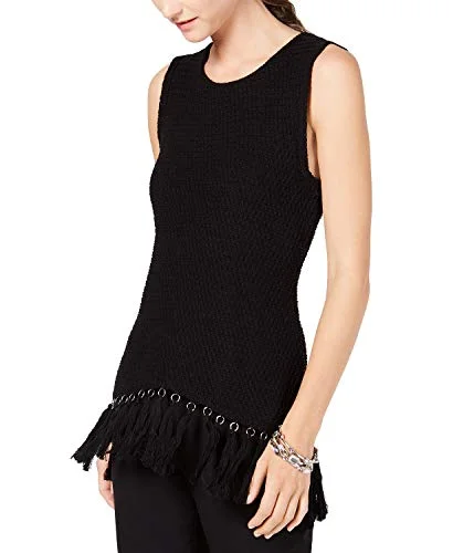 I.N.C Fringe-Trim Sleeveless Sweater