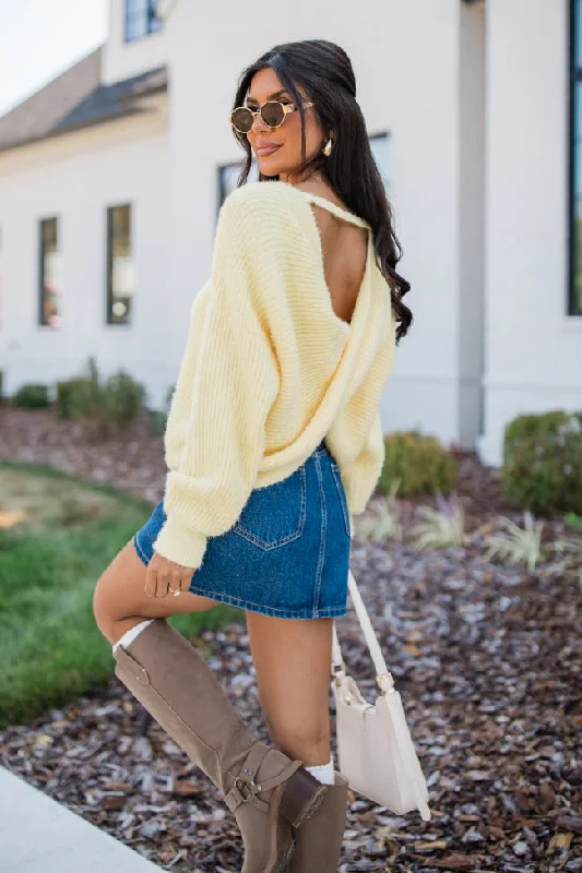 Know It All Yellow Twist Back Fuzzy Sweater FINAL SALE