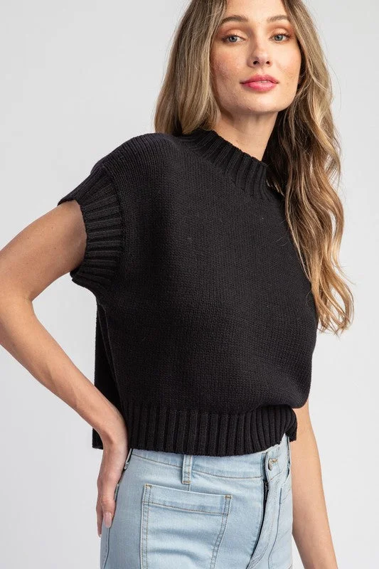 Mock Neck Cropped Short Sleeve Sweater